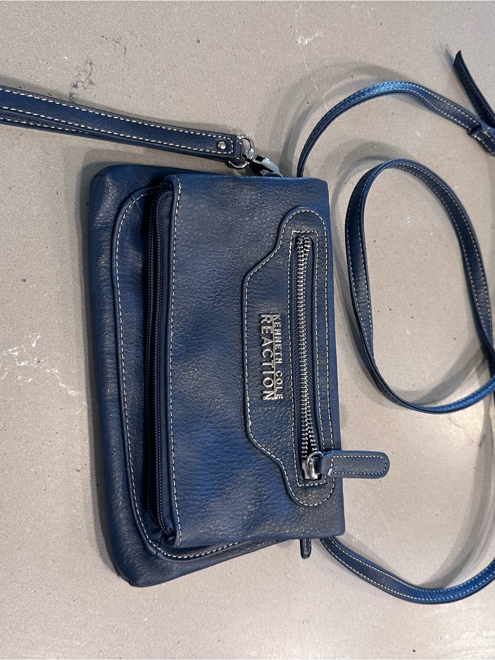 Kenneth Cole Reaction Navy Blue Leather Crossbody Wristlet
